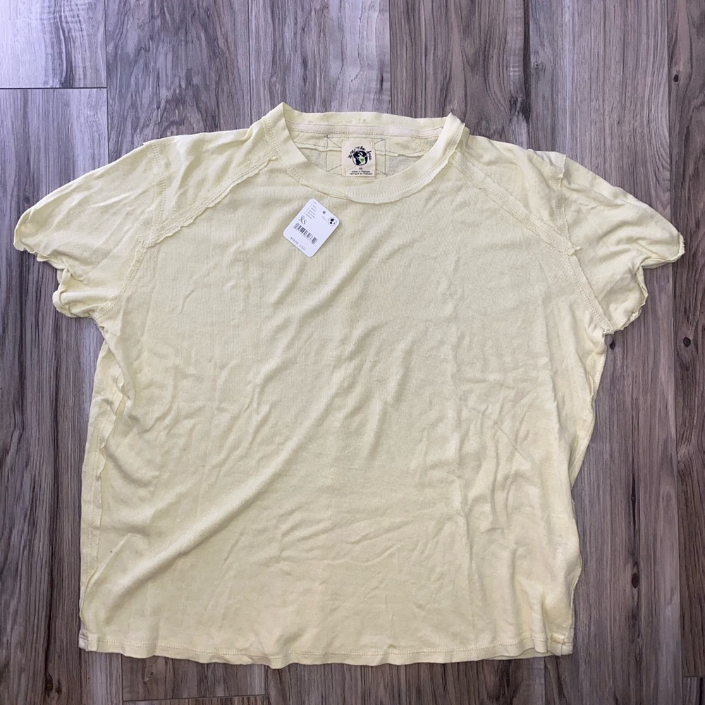 NWT Free People Care Free linen blend “NEUTRAL” tee shirt / t-shirt — size XS
